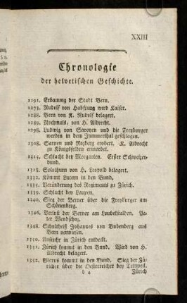 XXIII-XXXII, Chronologie der helvetischen Geschichte.