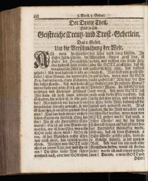 Der Dritte Theil, hält in sich Geistreiche Creutz- und Trost-Gebetlein