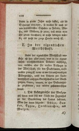 E. In der eigentlichen Wirthschaft.