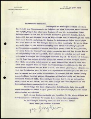 Anlage II. G. Karo an Theodor Lewald
