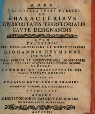 Diss. ... de characteribus superioritatis territorialis caute designandis