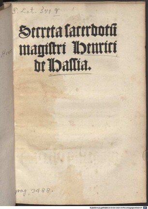 Secreta sacerdotu[m] magistri Henrici de Hassia
