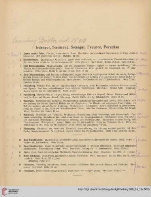 Irdengut, Steinzeug, Steingut, Fayence, Porzellan (Nr. 1-34)
