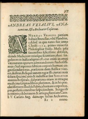 Andreas Vesalius, Anatomicus, et Archiater Caesareus.