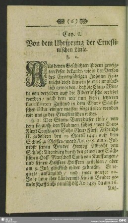 Cap. I. Von dem Uhrsprung der Ernestinischen Linie