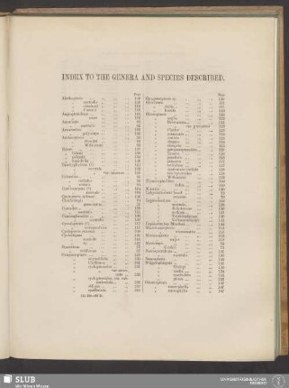 Index To The Genera And Species Described