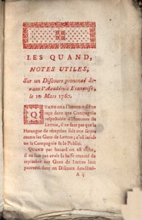 Les quand : notes utiles sur un discours prononcé le 10 Mars 1760 ; Augmentée des Si et des Pourquoi