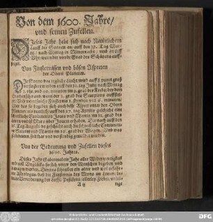 Von dem 1600. Jahre/ vnd seinen Zufellen.