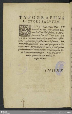 Typographus Lectori Salutem