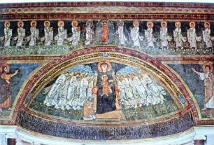 Apsismosaik mit Christus und die Apostel, thronender Maria mit Kind, Engeln und Papst Pasquale I.