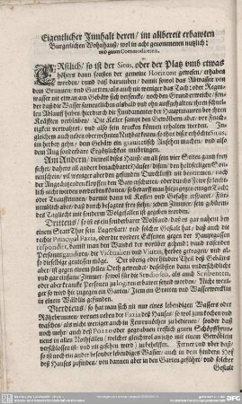 Eigentlicher Innhalt derer/ im allbereit erbauten Burgerlichen Wohnhauß/ wol in acht genommen nutzlich: und guten Commoditeten.