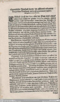 Eigentlicher Innhalt derer/ im allbereit erbauten Burgerlichen Wohnhauß/ wol in acht genommen nutzlich: und guten Commoditeten.