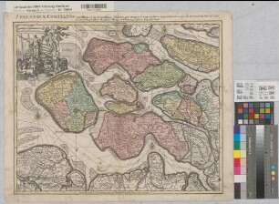 Seeland (Provinz) Übersichtskarte Zeelandiae comitatus novissima et accuratissima delinatione mappa geographica 1.H. 18.Jh. 1 dt. Meile = 6,5 cm 46 x 56 farb. Kupferstich: Matthäus Seutter, Augsburg B I Nr. 15