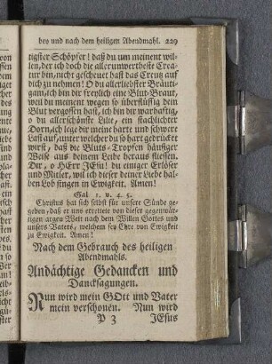 Nach dem Gebrauch des heiligen Abendmahls. Andächtige Gedancken und Dancksagungen.