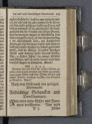 Nach dem Gebrauch des heiligen Abendmahls. Andächtige Gedancken und Dancksagungen.