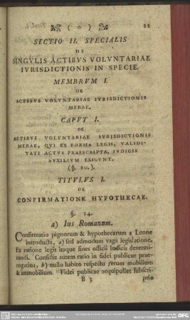 Sectio II. Specialis De Singulis Actibus Voluntariae Iurisdictionis In Specie