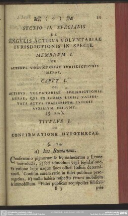 Sectio II. Specialis De Singulis Actibus Voluntariae Iurisdictionis In Specie