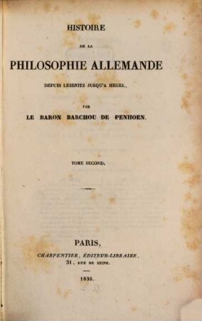 Histoire de la philosophie allemande : depuis Leibnitz jusqu'a Hegel. 2