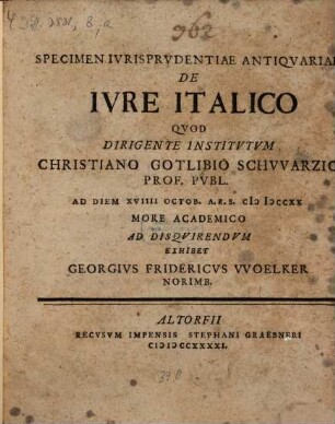 Specimen iurisprudentiae antiquariae de iure italico