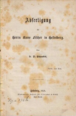 Abfertigung für Herrn Kuno Fischer in Heidelberg