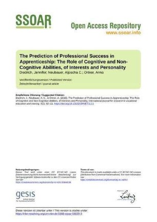 The Prediction of Professional Success in Apprenticeship: The Role of Cognitive and Non-Cognitive Abilities, of Interests and Personality