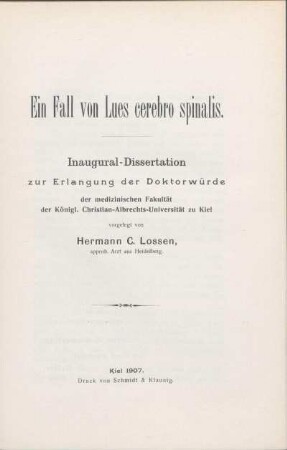 Ein Fall von Lues cerebro spinalis