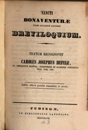 Breviloquium : Texturn recognovit Car. Jos. Hefele