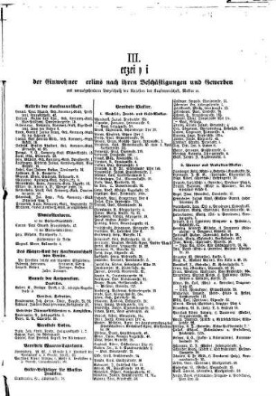 III. Verzeichniß der Einwohner Berlins nach ihren Beschäftigungen und Gewerben