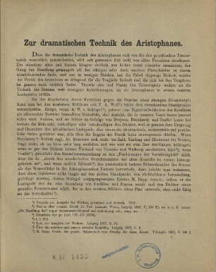 Zur dramatischen Technik des Aristophanes