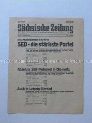 Extrablatt der "Sächsischen Zeitung" zum Ausgang der Gemeindewahlen 1946 in Sachsen