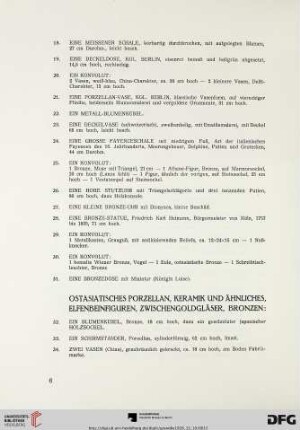 Ostasiatisches Prozellan, Keramik und ähnliches, Elfenbeinfiguren, Zwischengoldgläser, Bronzen (Nr. 32-66)
