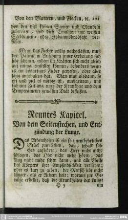 Neuntes Kapitel. Von dem Seitenstechen, und Entzündung der Lunge