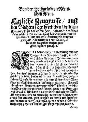 Von der Hochgelobten Römischen Messe.