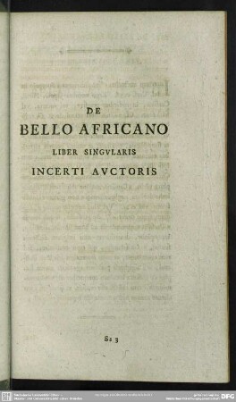 De Bello Africano Liber Singularis Incerti Auctoris