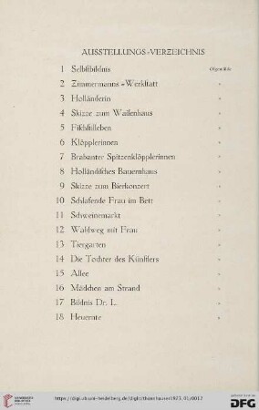 Ausstellungs-Verzeichnis (Nr. 1-56)