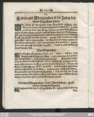 IX. Fabeln und Aberglauben, so die Juden bey ihrem Begräbnis haben.