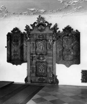 Mödingen. Dominikanerinnenkloster Maria Mödingen. Klosterkirche Mariä Himmelfahrt. Sakristei mit Stuckdekoration von 1754
