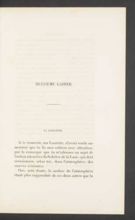 Huitième cahier. La longitude.