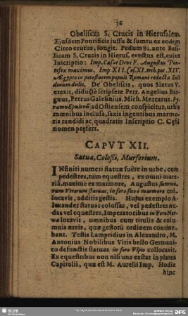 Caput XII. S[t]atua, Coloßi, Murforium