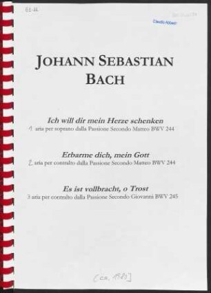 Ich will dir mein Herze schenken : aria per soprano dalla Passione Secondo Matteo BWV 244