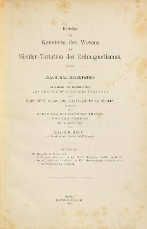 Beiträge zur Kenntniss des Wesens der Säcular-Variation des Erdmagnetismus ...