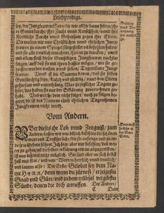 Vom Andern. [Drey trostsprüche in der Sara Gebet.]