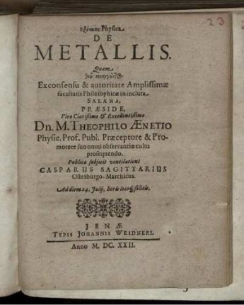 Exetasis Physica De Metallis