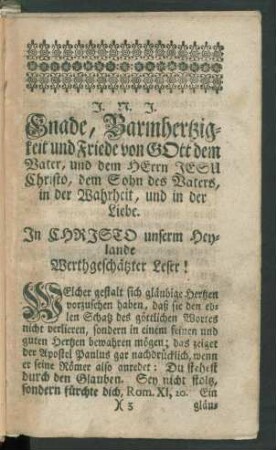 Gnade, Barmhertzigkeit und Friede von GOtt dem Vater, ...