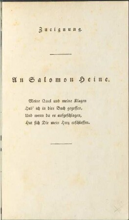 Zueignung. An Salomon Heine