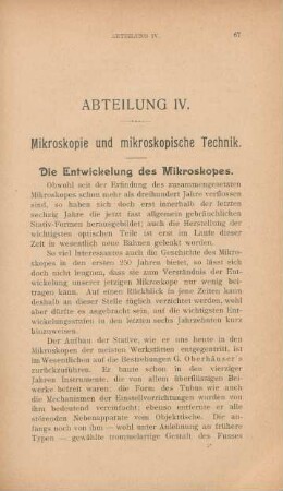 Abteilung IV. Mikroskopie und mikroskopische Technik