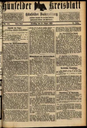 Erste Ausgabe vom Dienstag, den 30. August 1927.