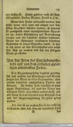 Von den Arten des Entzündungsfiebers und von dem einfachen gutartigen anhaltenden Fieber