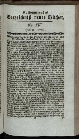 No. XIV. Julius 1783.