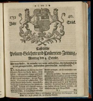 40. Stueck, Montag den 4. Octobr. 1751